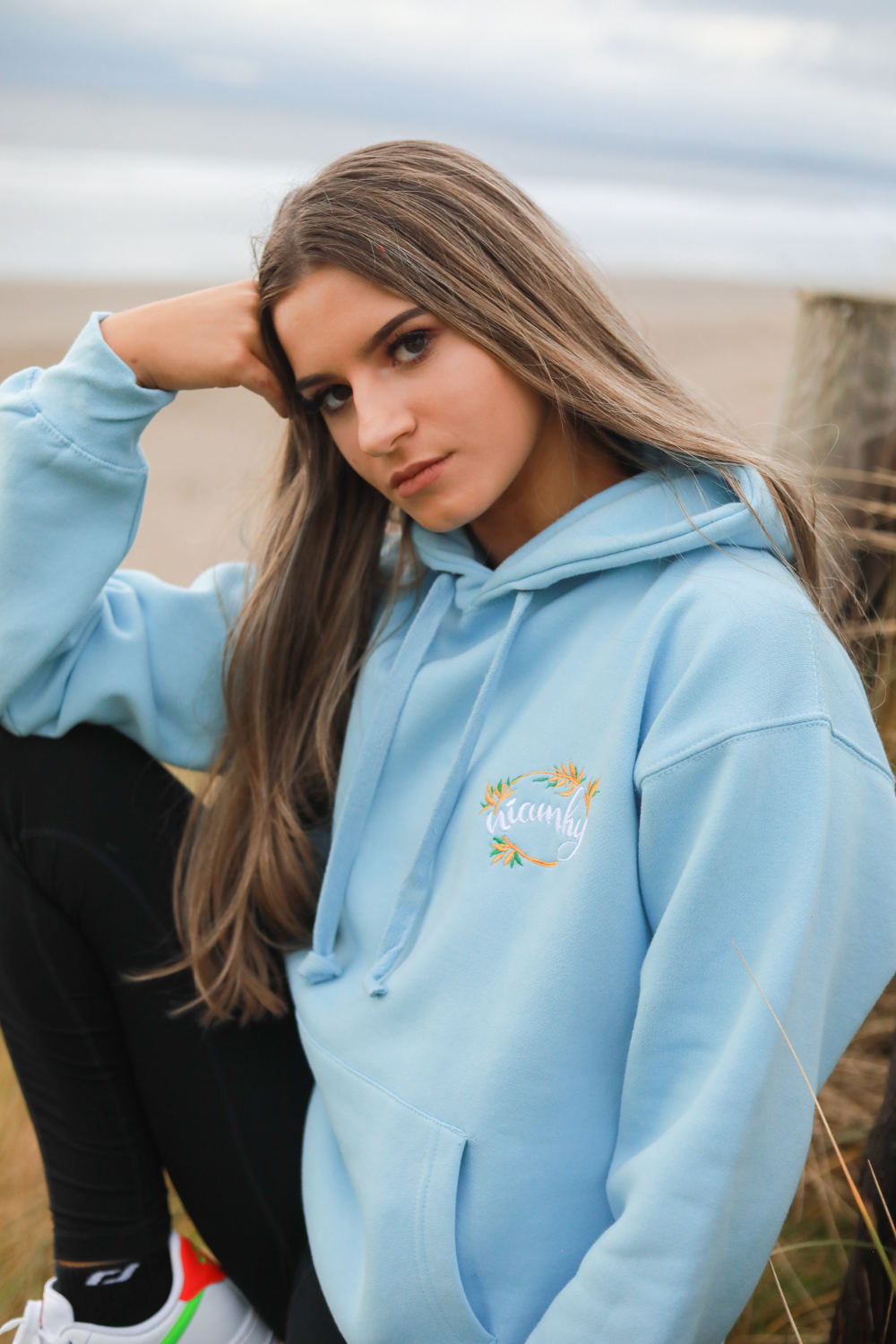 Unisex Niamhy Hoodie - Baby Blue, with flowers