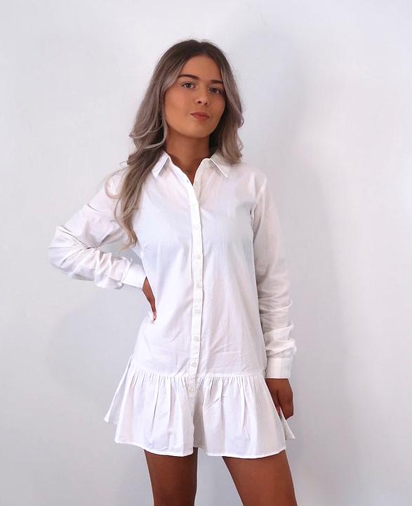 Frill Hem Button Shirt Dress – White ...